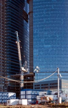 Buildings of business center "Moscow-City" in construction