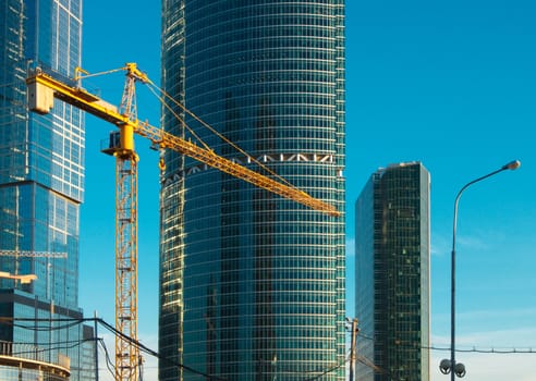 Buildings of business center "Moscow-City" in construction