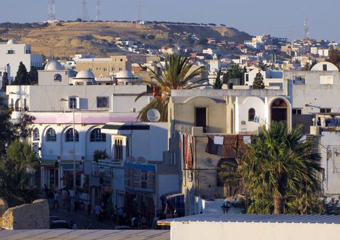 View of tunisian city Hamameth in the evening