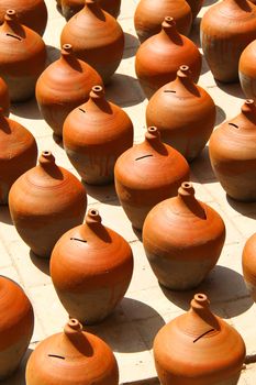 Many clay vases kept for drying