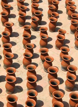 Many clay vases kept for drying