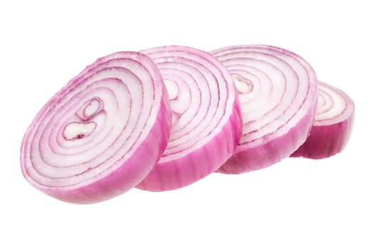 РЎhopped red onion circles. Isolated on white.