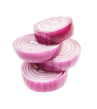 РЎhopped red onion circles. Isolated on white.