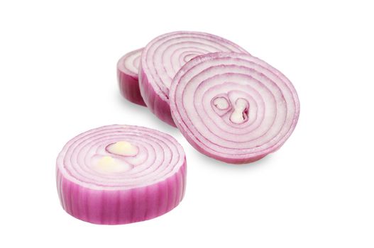 РЎhopped red onion circles. Isolated on white.