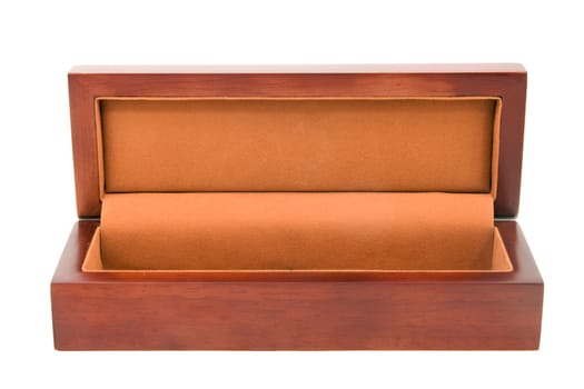 Brown wooden box with textile lining opened