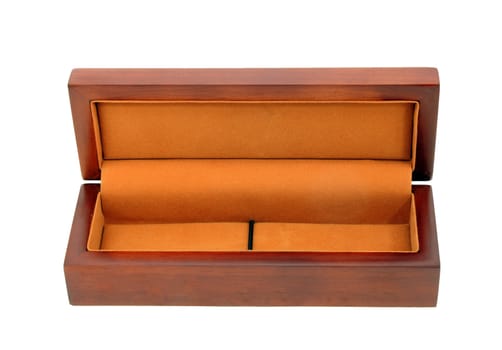 Brown wooden box with textile lining opened