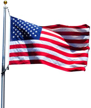American flag waving in the wind, isolated