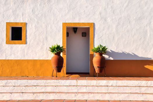 Summer house entrance, at sunset light