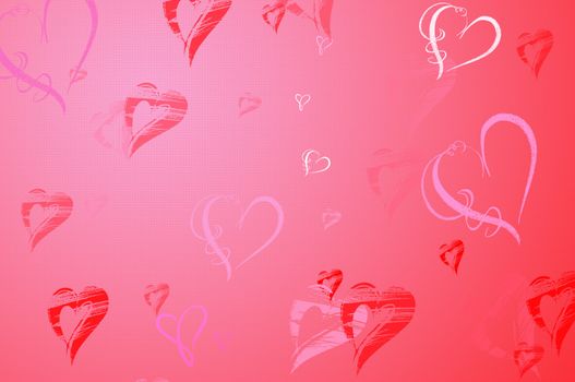 Valentines Day background frame with Hearts in red and pink