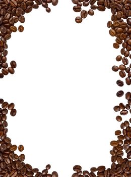 A frame made of coffee beans, with isolated background.