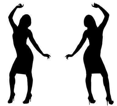 Isolated silhouettes of two Sexy Female Models Dancing.