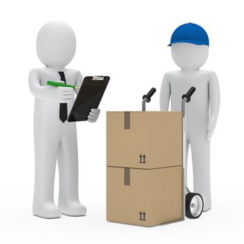 businessman get a package delivery and signs