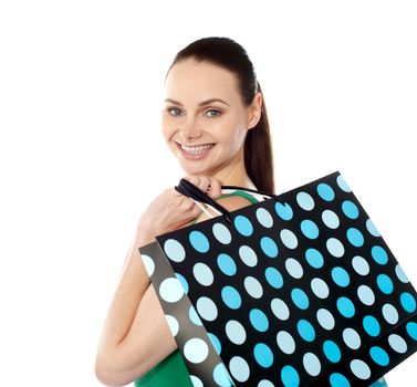 Close-up of happy shopping girl