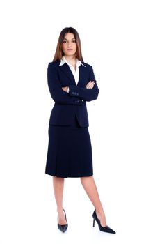 asian indian business woman full length with blue suit isolated on white