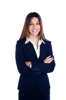 asian indian business woman happy smiling with blue suit isolated on white