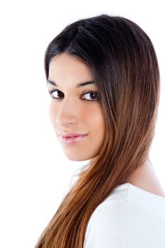 asian brunette indian woman with long hair portrait