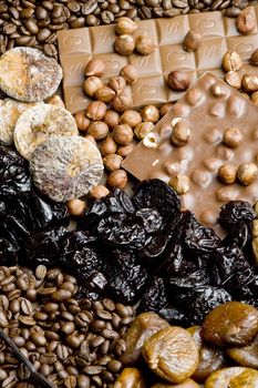 dried fruit with chocolate and coffee beans