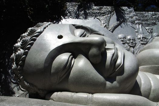 Giant historic buddha head sculpture in Vietnam