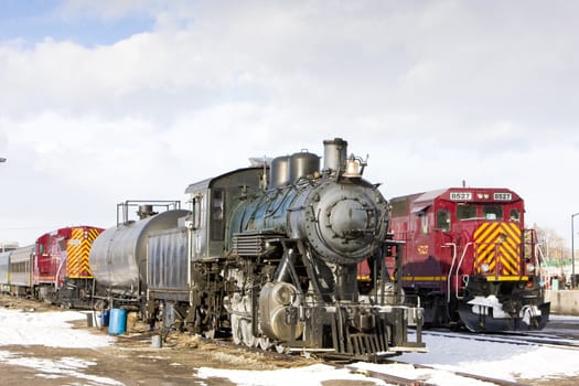 locomotives at railway station of Alamosa, Colorado, USA