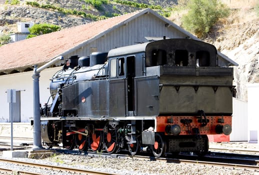 steam locomotive at railway station in Tua, Douro Valley, Portugal