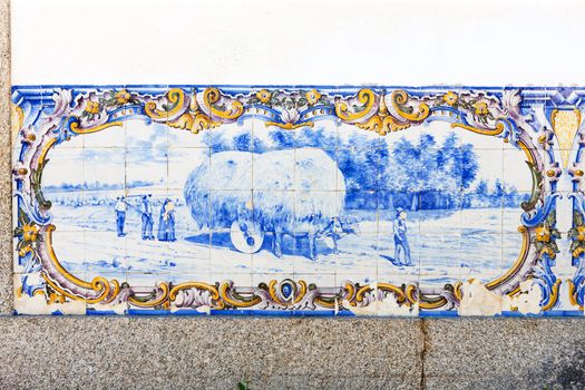 tiles (azulejos) at railway station of Duas Igrejas, Portugal