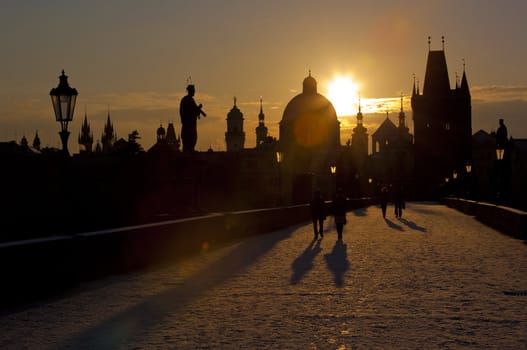 Charles Bridge at dawn, Prague, Czech Republic