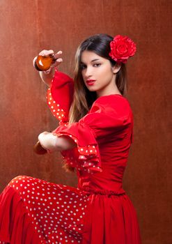 Castanets gypsy flamenco dancer Spain girl with red rose