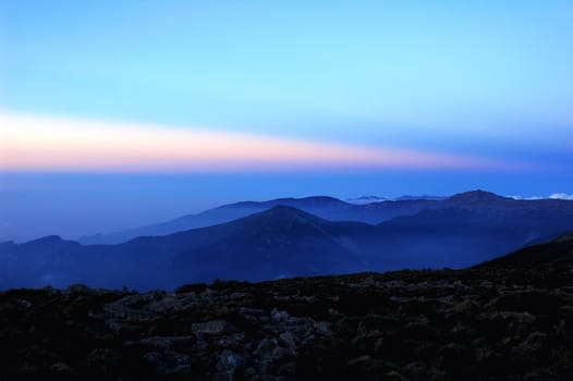 Landscape on the top of the mountains at sunrise