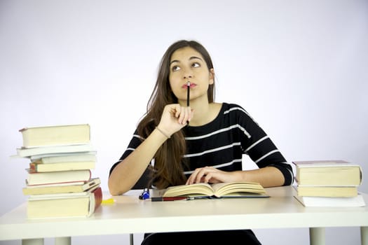 Girl studying thinking