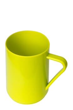 Light green plastic cup on white background isolated with path