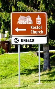sign of wooden church, Hronsek, Slovakia