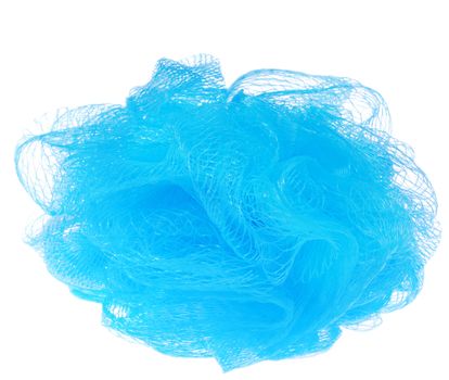 Blue netting loofah on white background