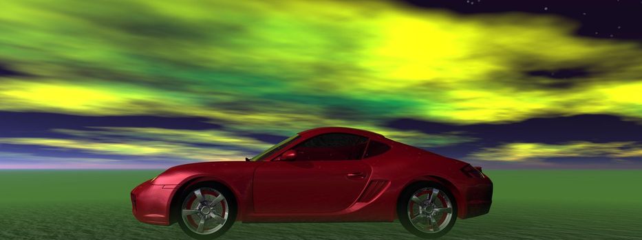 car red and sky green