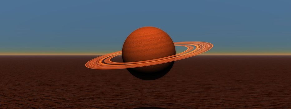 Planet saturn and landscape red