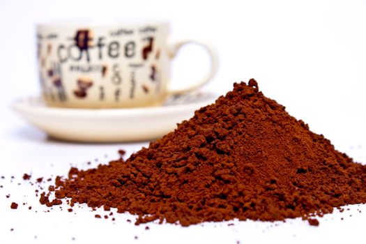 Coffee powder on a white background, and coffee service