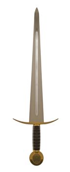 Long medieval metal sword, isolated over white