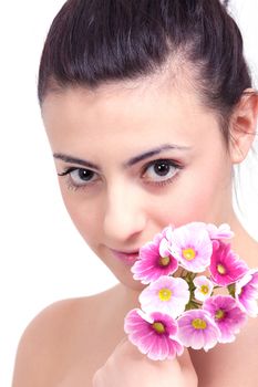 young beautiful brunette woman with flower