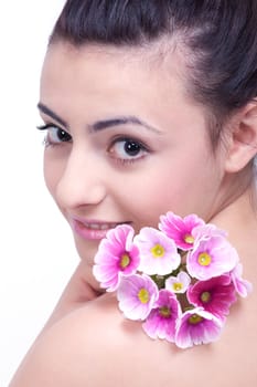 young beautiful brunette woman with flower