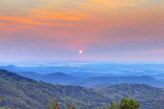 Sunrise and blue mountains. South Carolina.