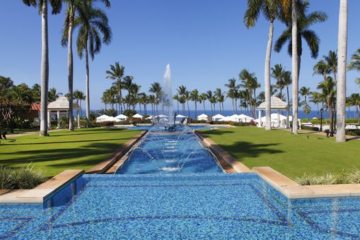 Main swimming pool alley in Grand Wailea resort