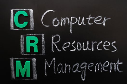 Acronym of CRM - Computer Resources Management written on a blackboard