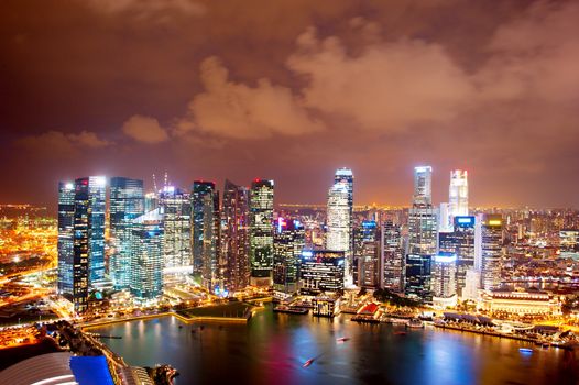 Night aerial view of Singapore downtown