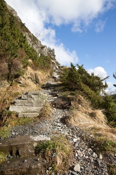 Picture of a pathway going up a steep mountain