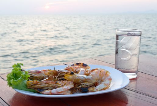 Grilled shrimp at a seaside restaurant in Thailand