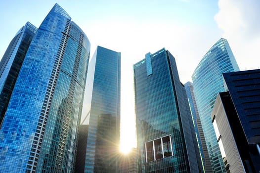 Modern skyscrapers in Singapore at sunset