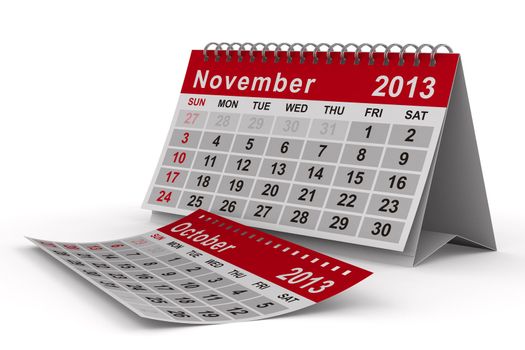 2013 year calendar. November. Isolated 3D image