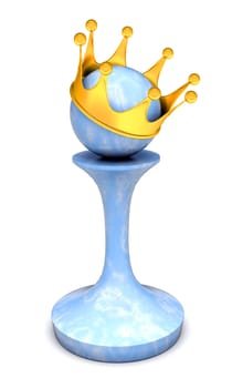 Blue chess pawn with gold crown