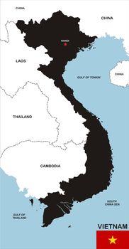 very big size black map of vietnam with flag