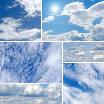 Digital collage of beautiful blue cloudy sky on a sunny day