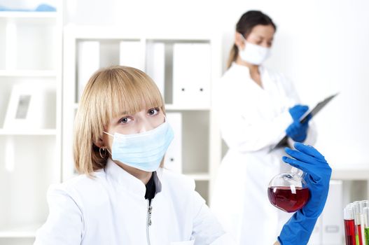 group of scientists working in laboratories with equipment